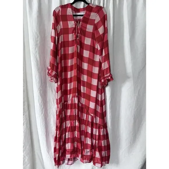 Sundress Isla Gingham Tiered Modal Maxi Dress Cream Coral Size XS/S - Picture 6 of 15